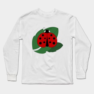 Ladybug on Green Leaf Cute Insect Graphic Long Sleeve T-Shirt